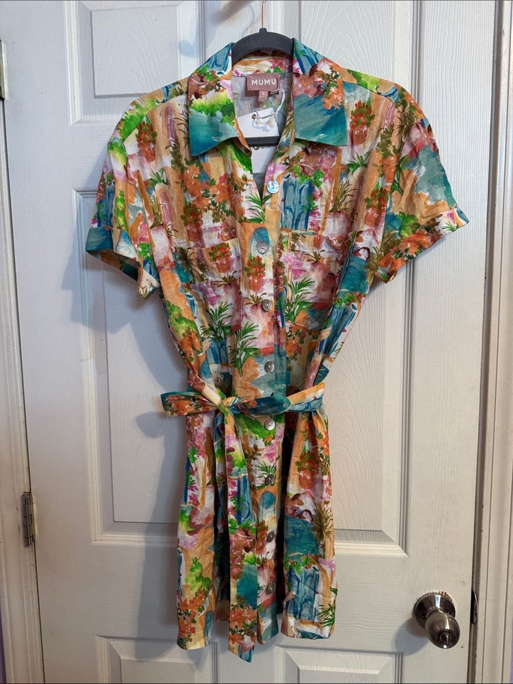 Mumu Tropical Watercolor Button-Front Shirt Dress - Multicolor